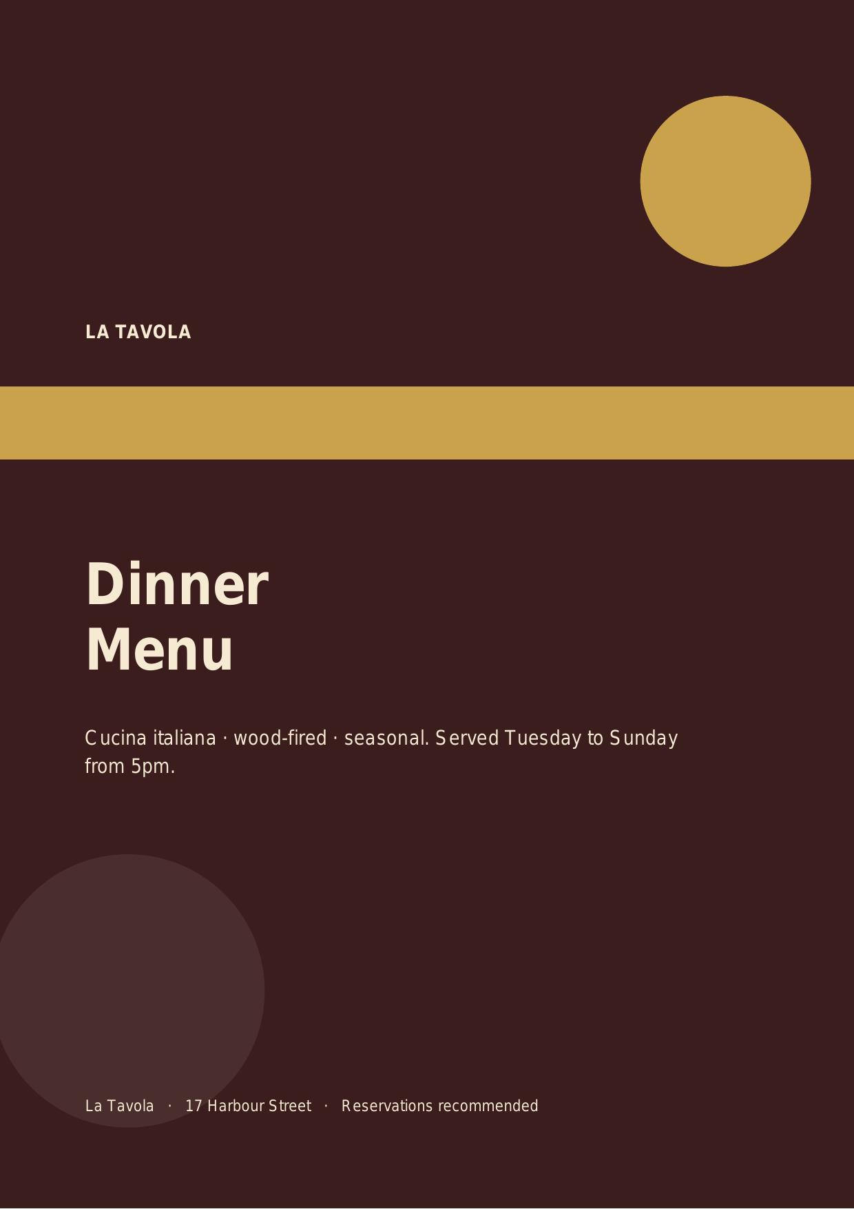 La Tavola — Dinner Menu — flipbook cover